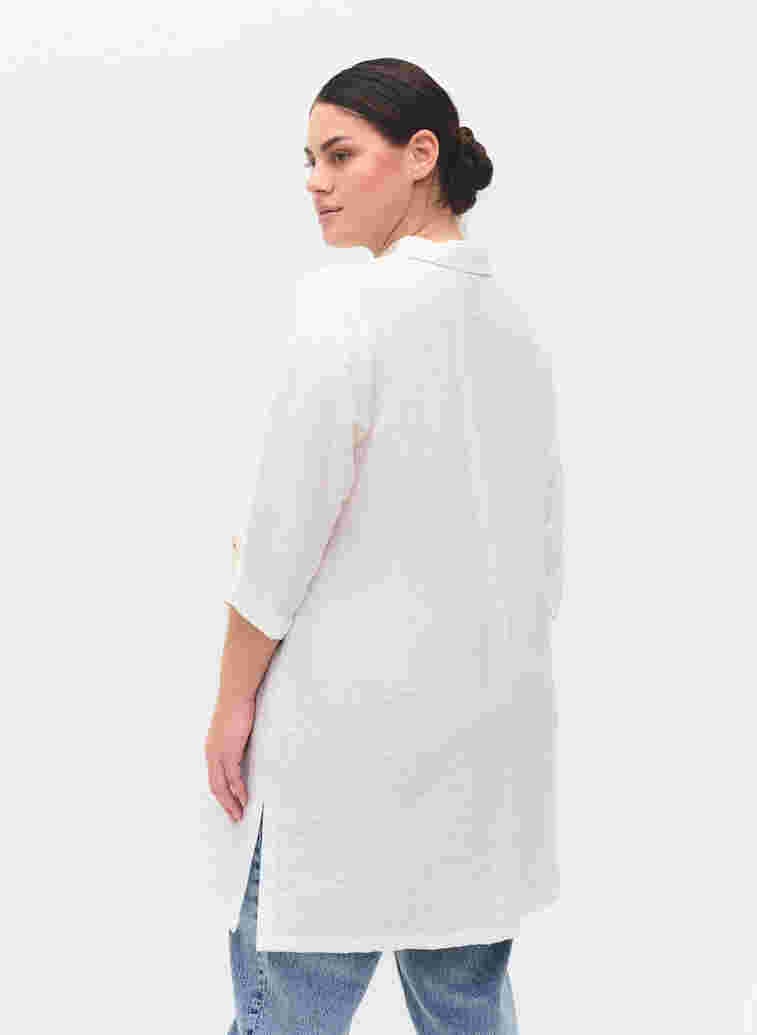 Lange Hemdbluse mit 3/4-Ärmel, Bright White, Model image number 1