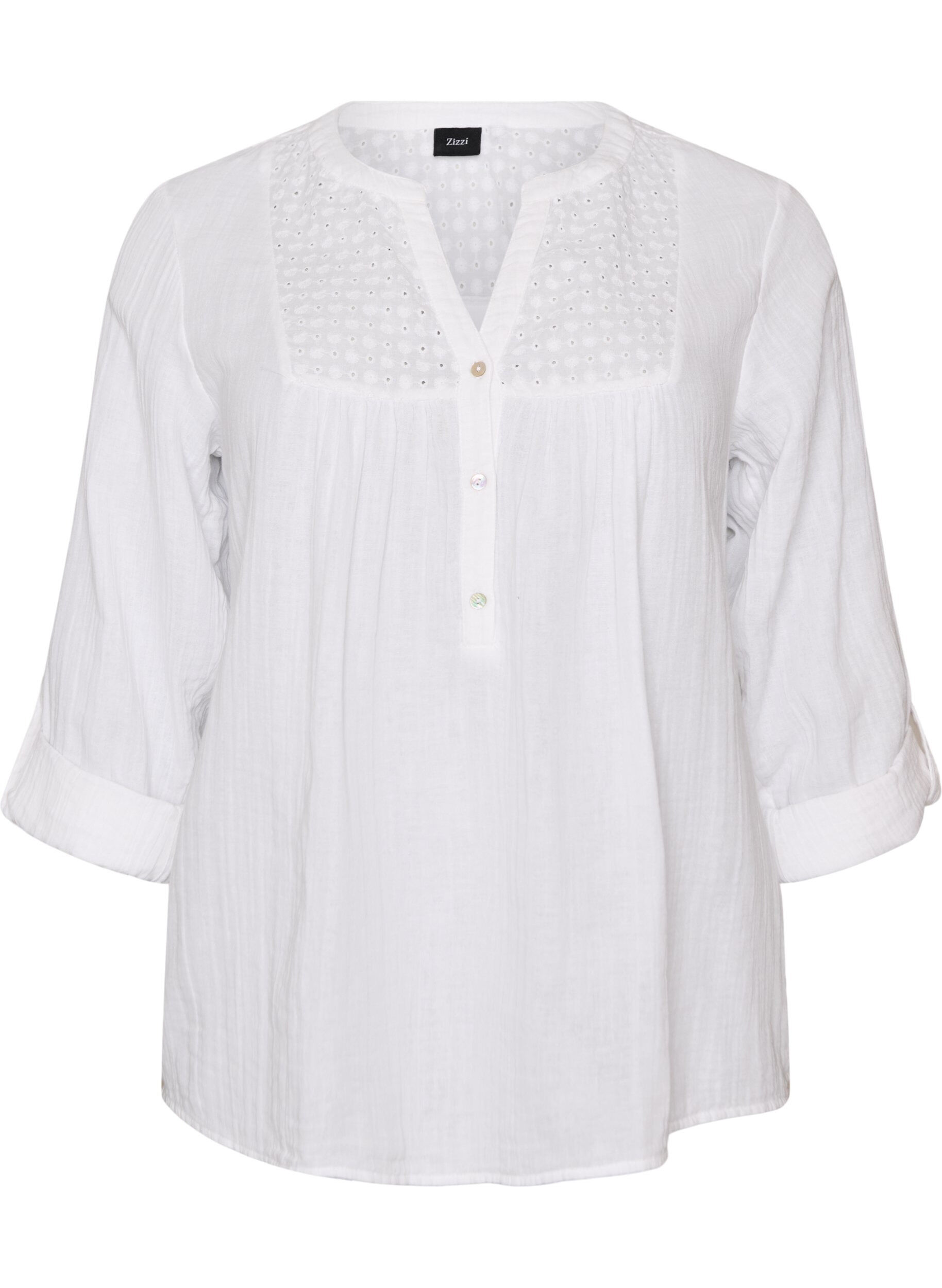 ZizziBluse aus Baumwollmusselin mit Lochstickerei, Wei&szlig;, Packshot image number 0