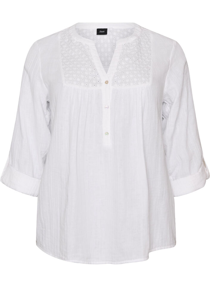 Bluse aus Baumwollmusselin mit Lochstickerei, Wei&szlig;, Packshot image number 0