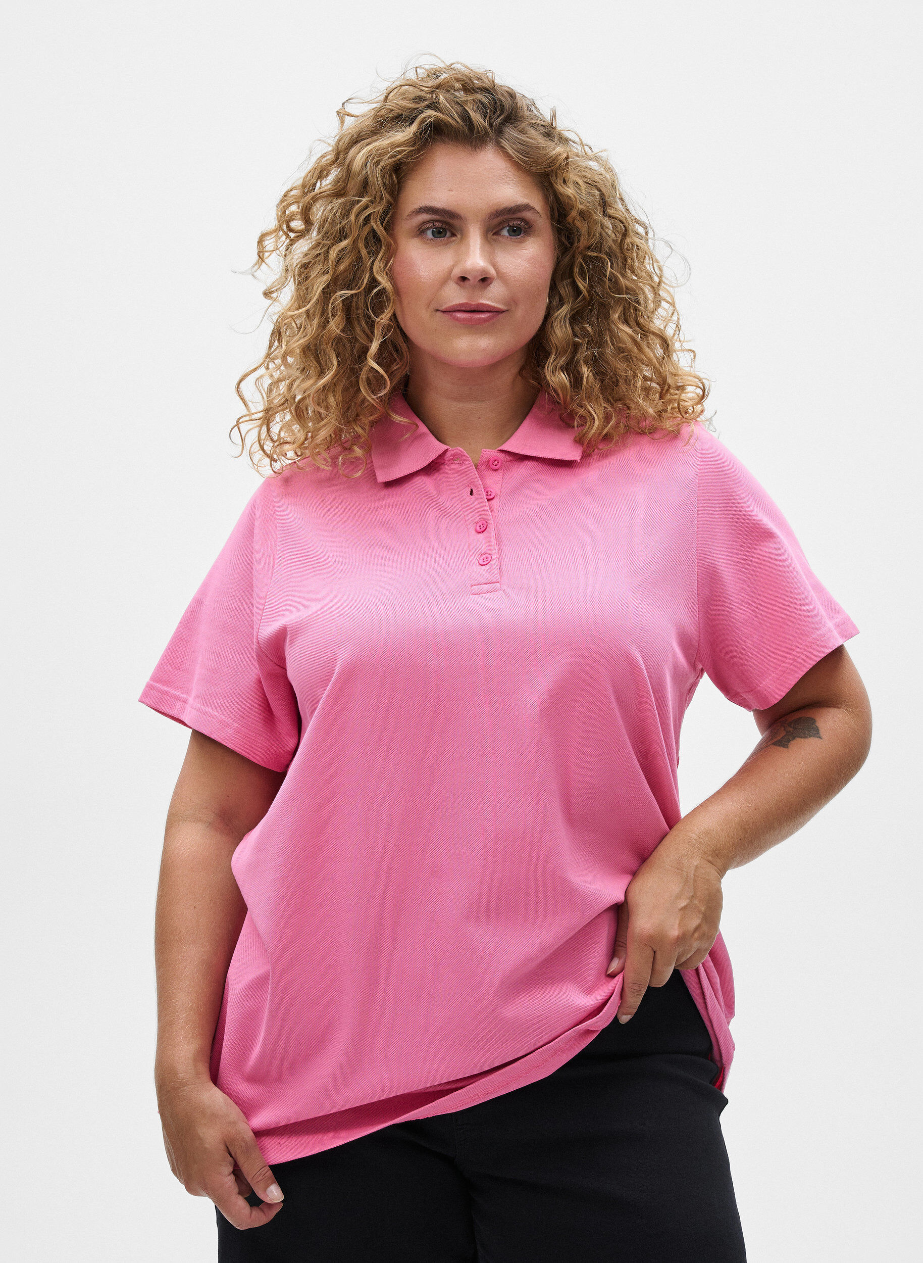 Zizzi FLASH - Poloshirt mit kurzen &Auml;rmeln, Pink, Model image number 0