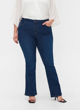 Hochtaillierte Ellen Bootcut Jeans, Dark blue denim, Model image number 2
