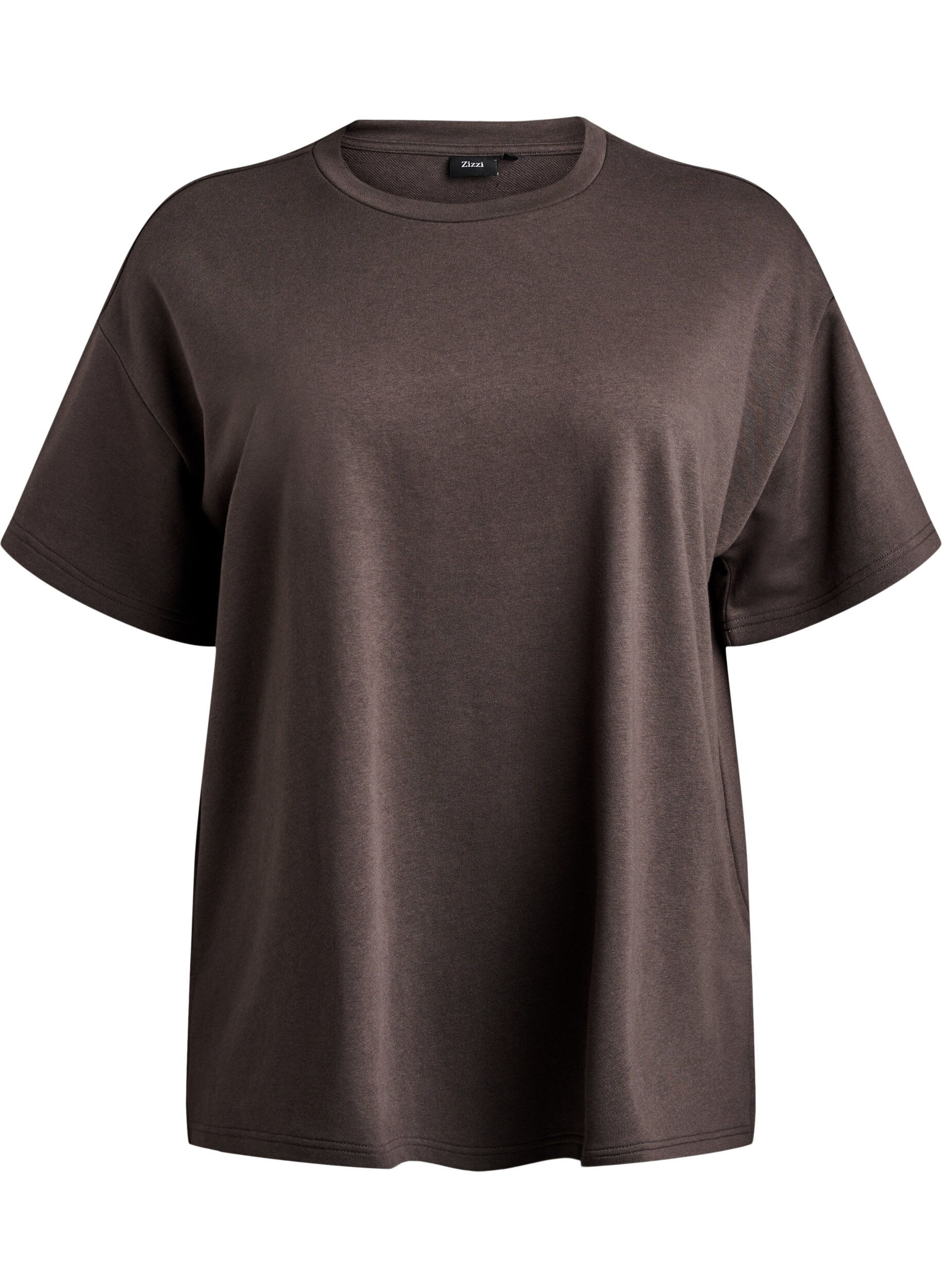 Zizzi Oversized T-Shirt aus Sweat, Braun, Packshot image number 0