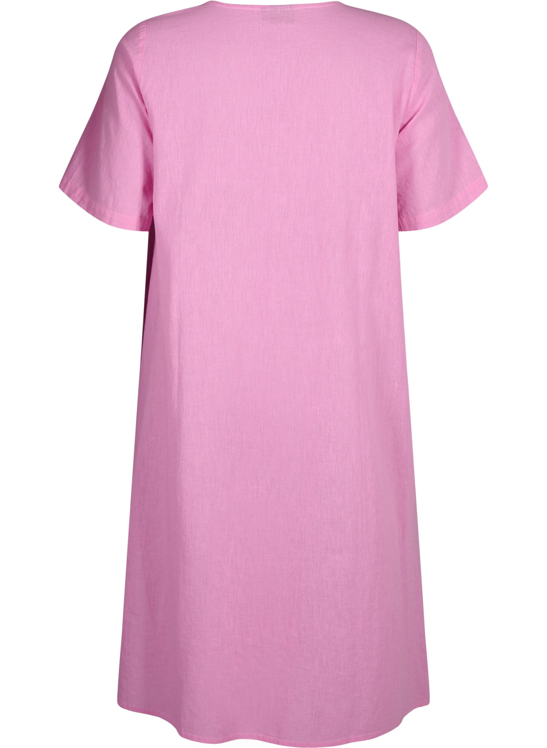 Zizzi Kaftan-Kleid aus Baumwollmischung mit Leinen, Pink, Packshot image number 1