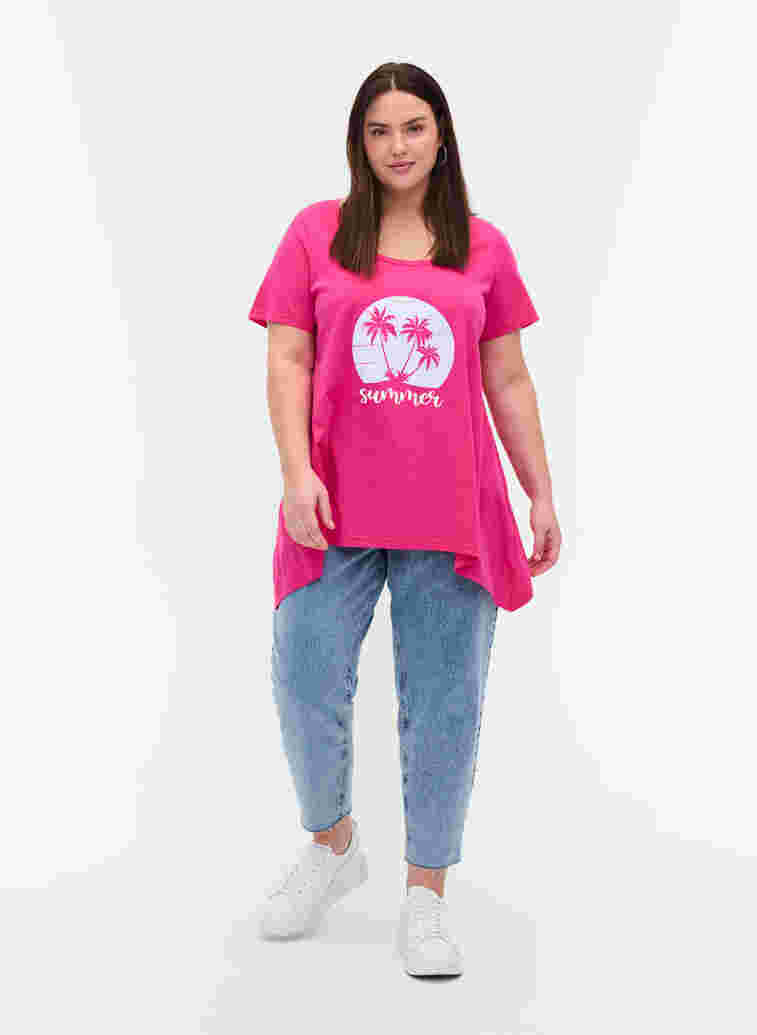 Kurzarm T-Shirt aus Baumwolle mit A-Linie, Beetroot Pur SUMMER, Model image number 2