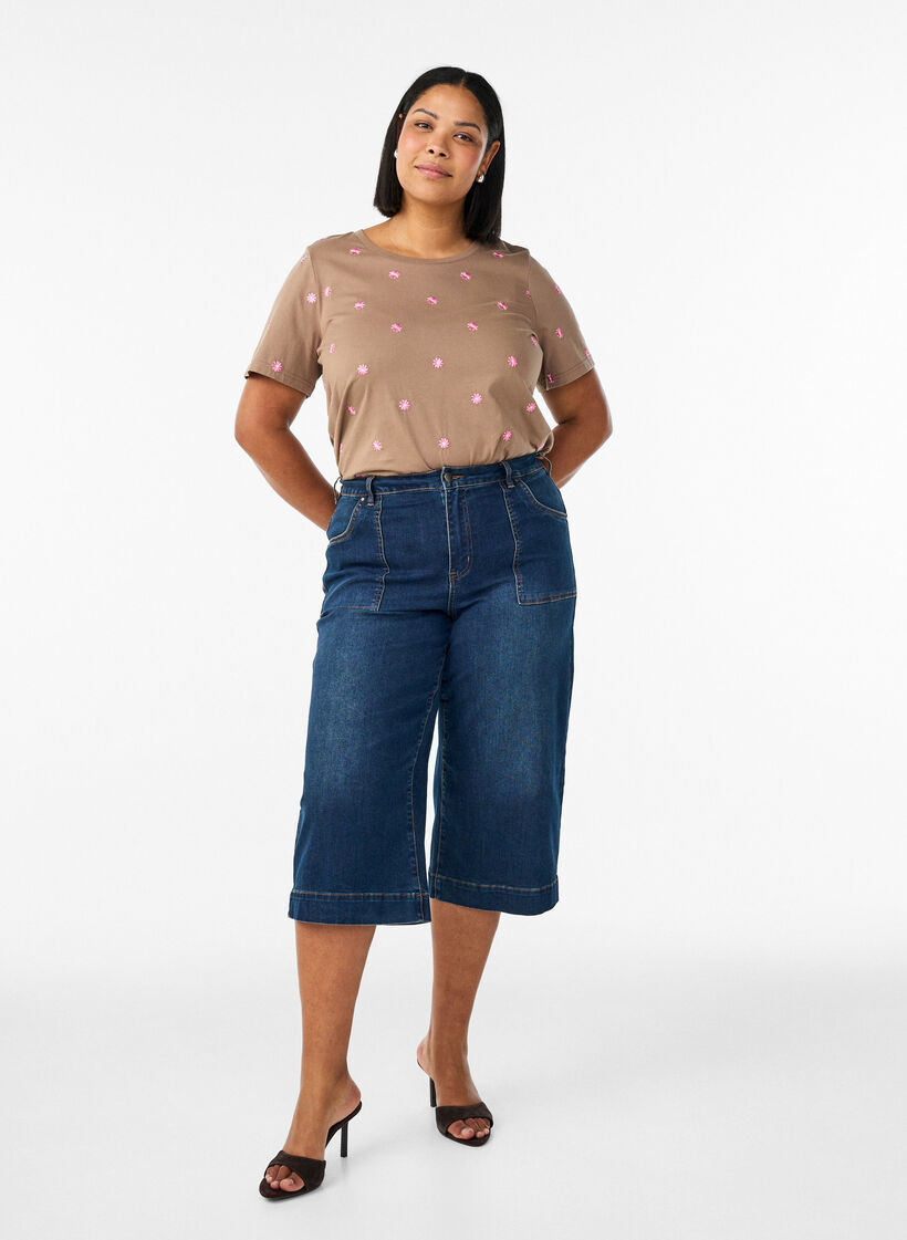 Denim-Knickers mit weiten Beinen, Blau, Model image number 1