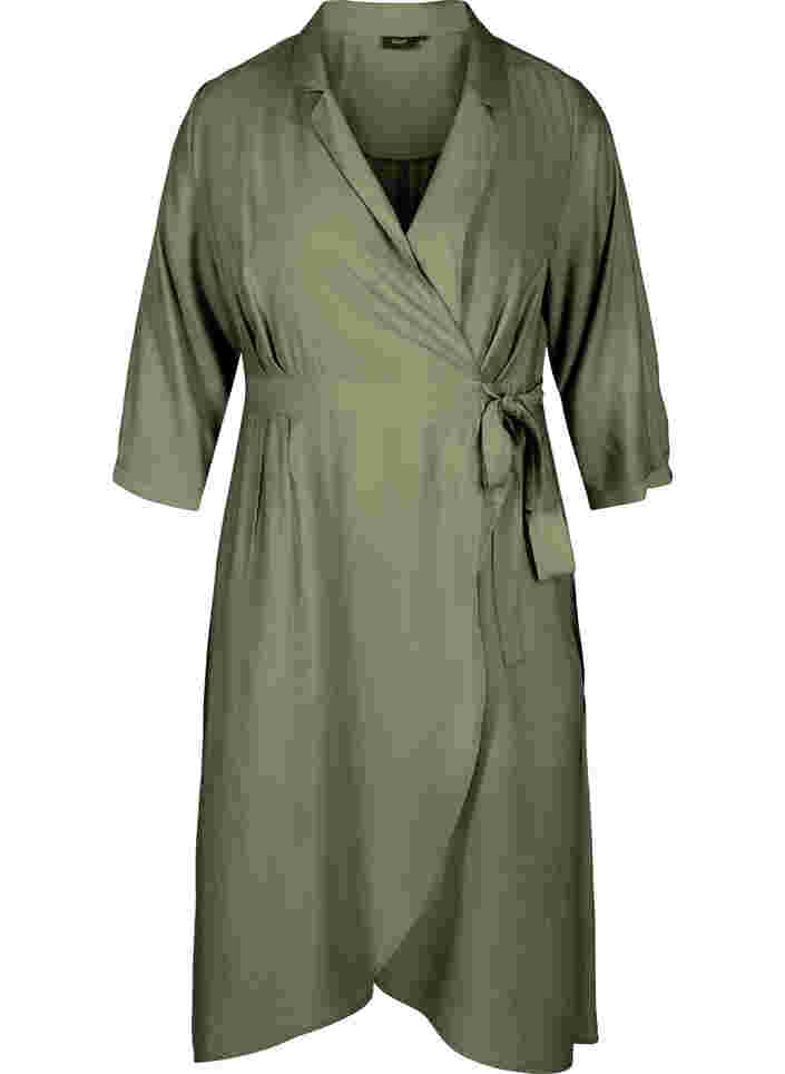 Wickelkleid aus Viskose mit 3/4 Ärmeln, Dusty Olive, Packshot image number 0