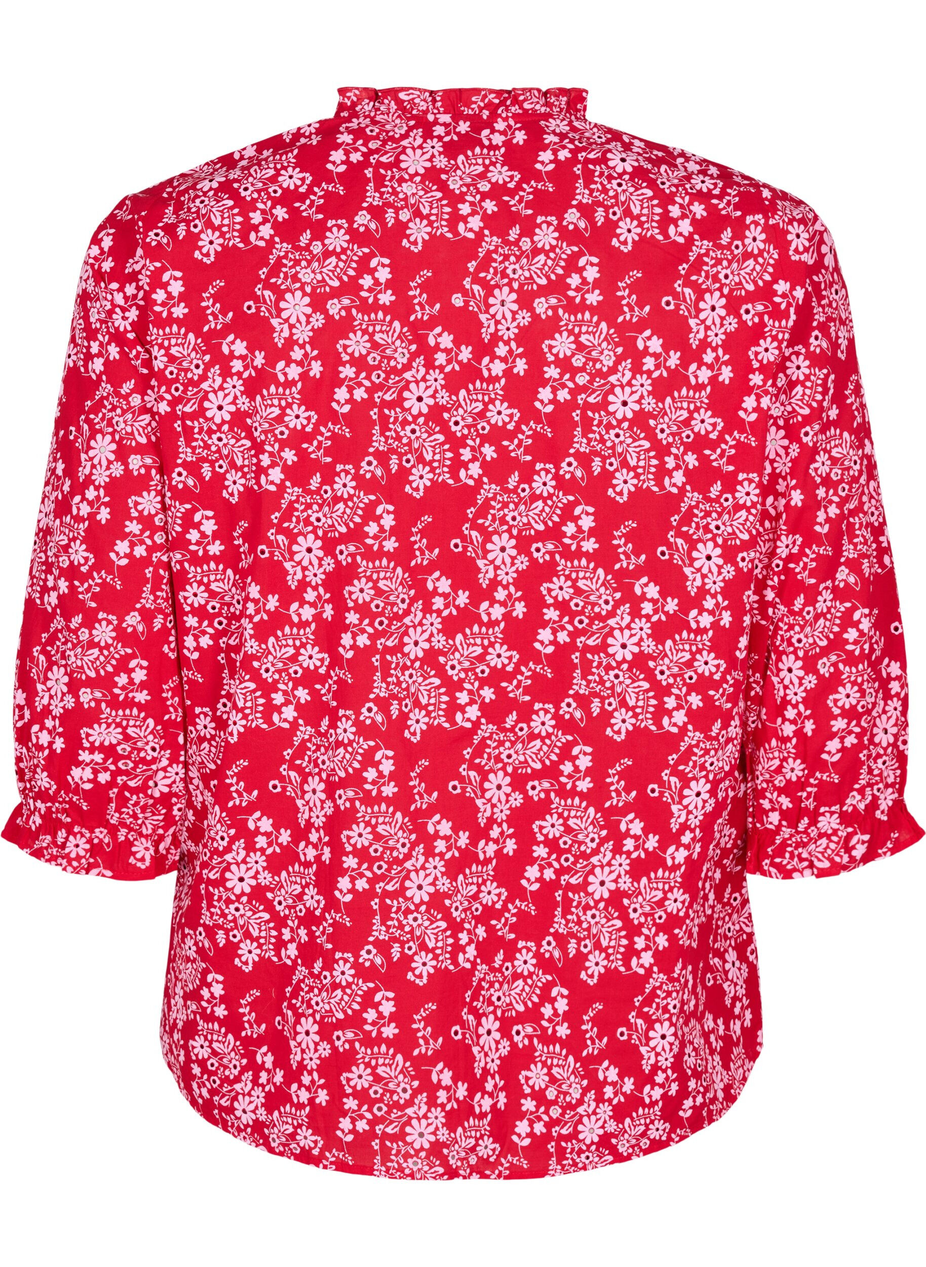 Zizzi Gebl&uuml;mte Bluse aus Baumwolle, Rot, Packshot image number 1