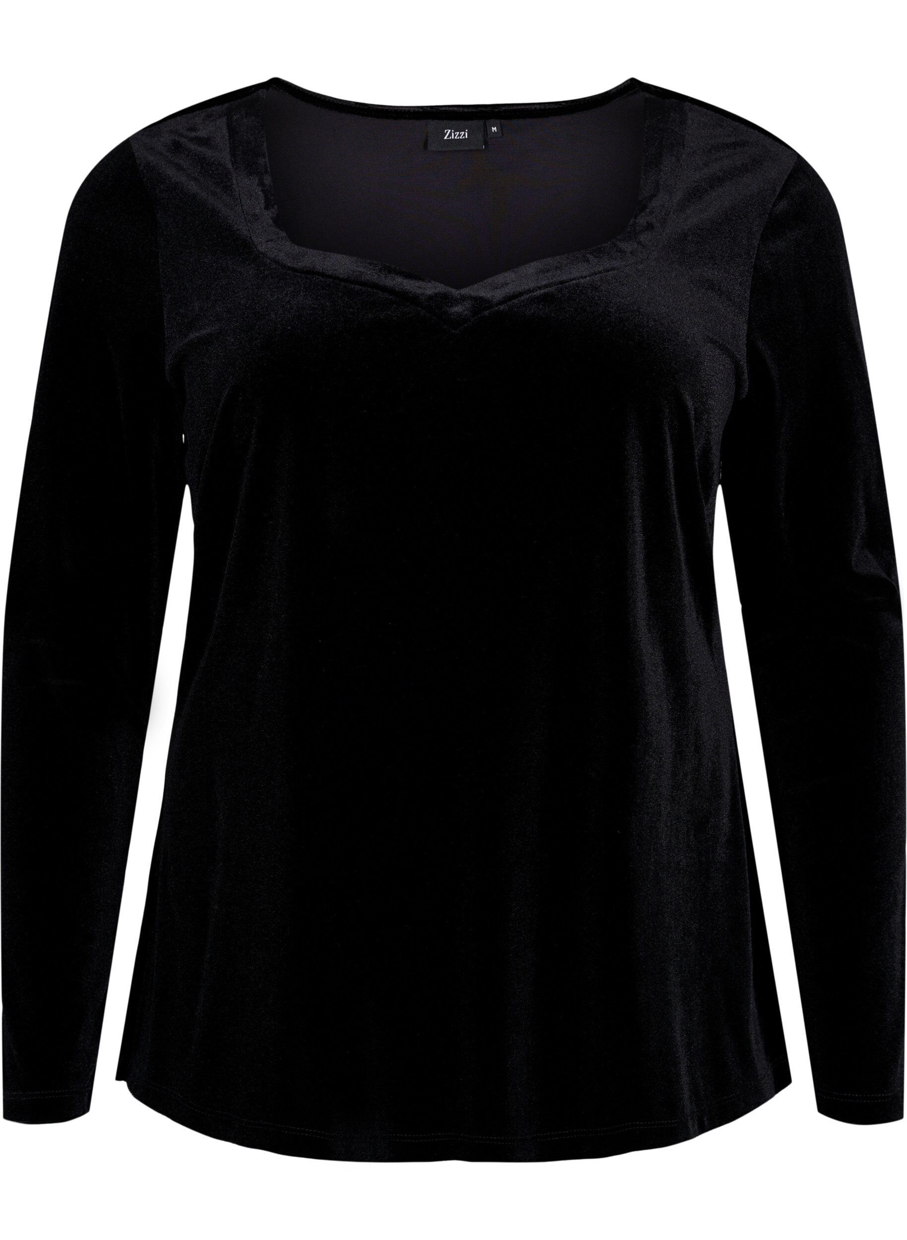 Zizzi Veloursbluse mit langen &Auml;rmeln, Black, Packshot image number 0