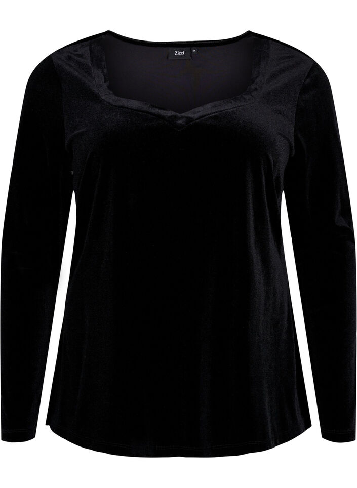 Veloursbluse mit langen Ärmeln, Black, Packshot image number 0