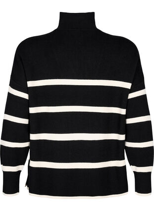 Pullover mit Streifen und hohem Kragen	, Black w. Birch, Packshot image number 1