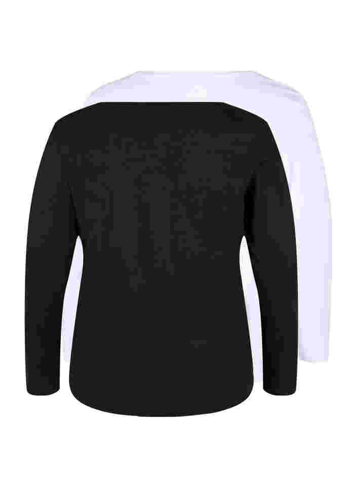 2er-Pack Basic-Bluse aus Baumwolle, Black/Bright W, Packshot image number 1