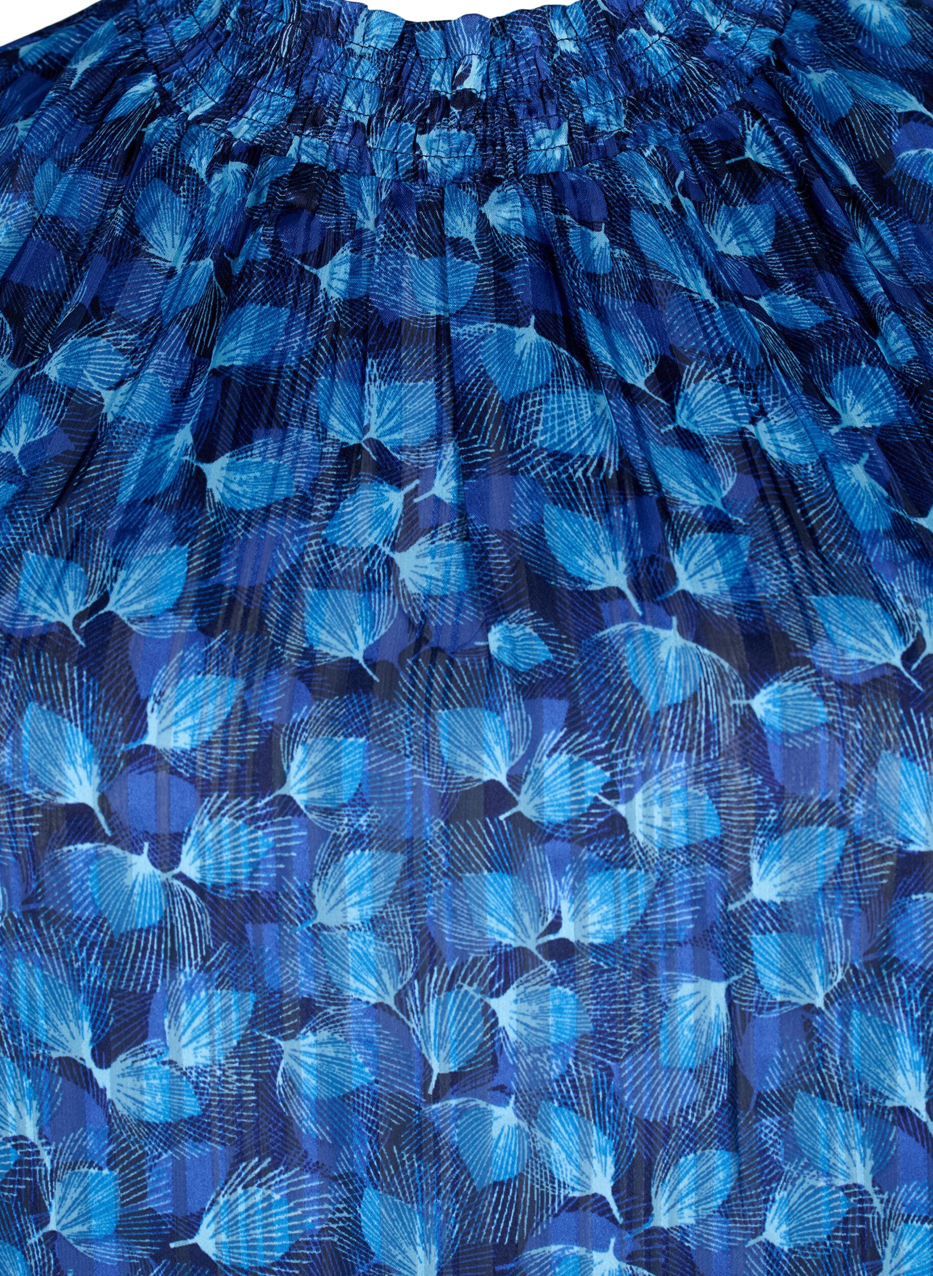 Zizzi Kurz&auml;rmelige gesmokte Bluse mit Print, Navy Blazer Leaf AOP, Packshot image number 2