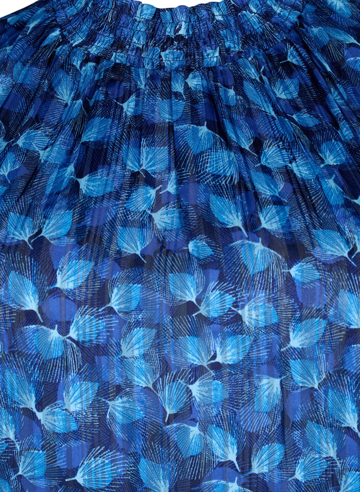 Kurzärmelige gesmokte Bluse mit Print, Navy Blazer Leaf AOP, Packshot image number 2