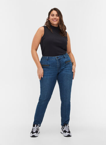 Extra Slim Sanna Jeans mit Reißverschluss, Blue denim, Model image number 0