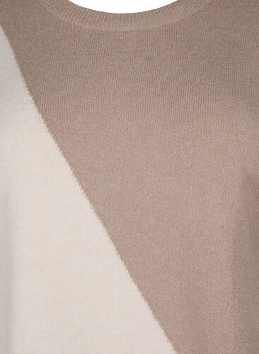Gestrickte Bluse mit Rundhalsausschnitt und Colorblock, Simply Taupe Comb, Packshot image number 2