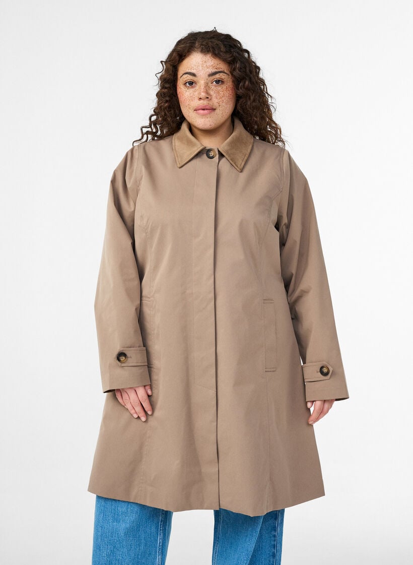 Fr&uuml;hlingsjacke mit Kragen aus Wildlederimitat und verdeckter Knopfleiste, Beige, Model image number 2
