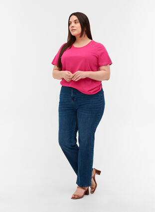 Kurzarm T-Shirt aus Baumwolle mit Nieten, Fuchsia Purple, Model image number 2