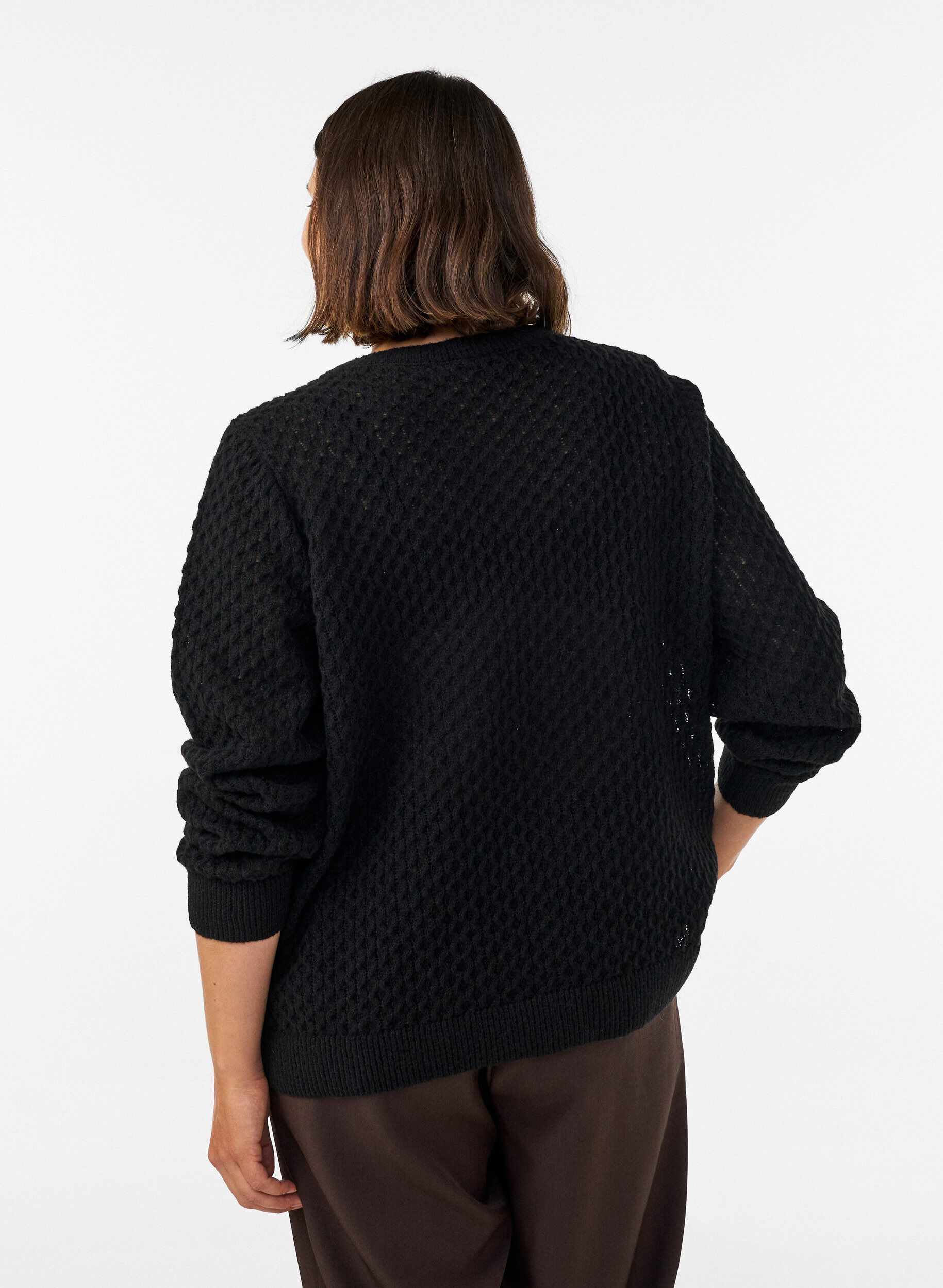 ZizziStrickbluse mit strukturiertem Lochmuster, Schwarz, Model image number 2