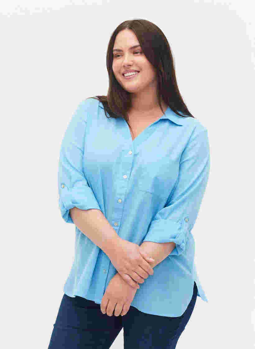 Bluse mit 3/4-Ärmeln und Knöpfen, Alaskan Blue, Model image number 2