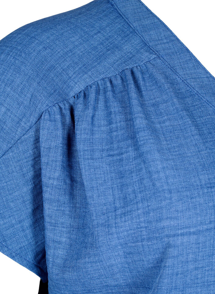 Hemdbluse mit V-Ausschnitt und kurzen &Auml;rmeln, Blau, Packshot image number 3