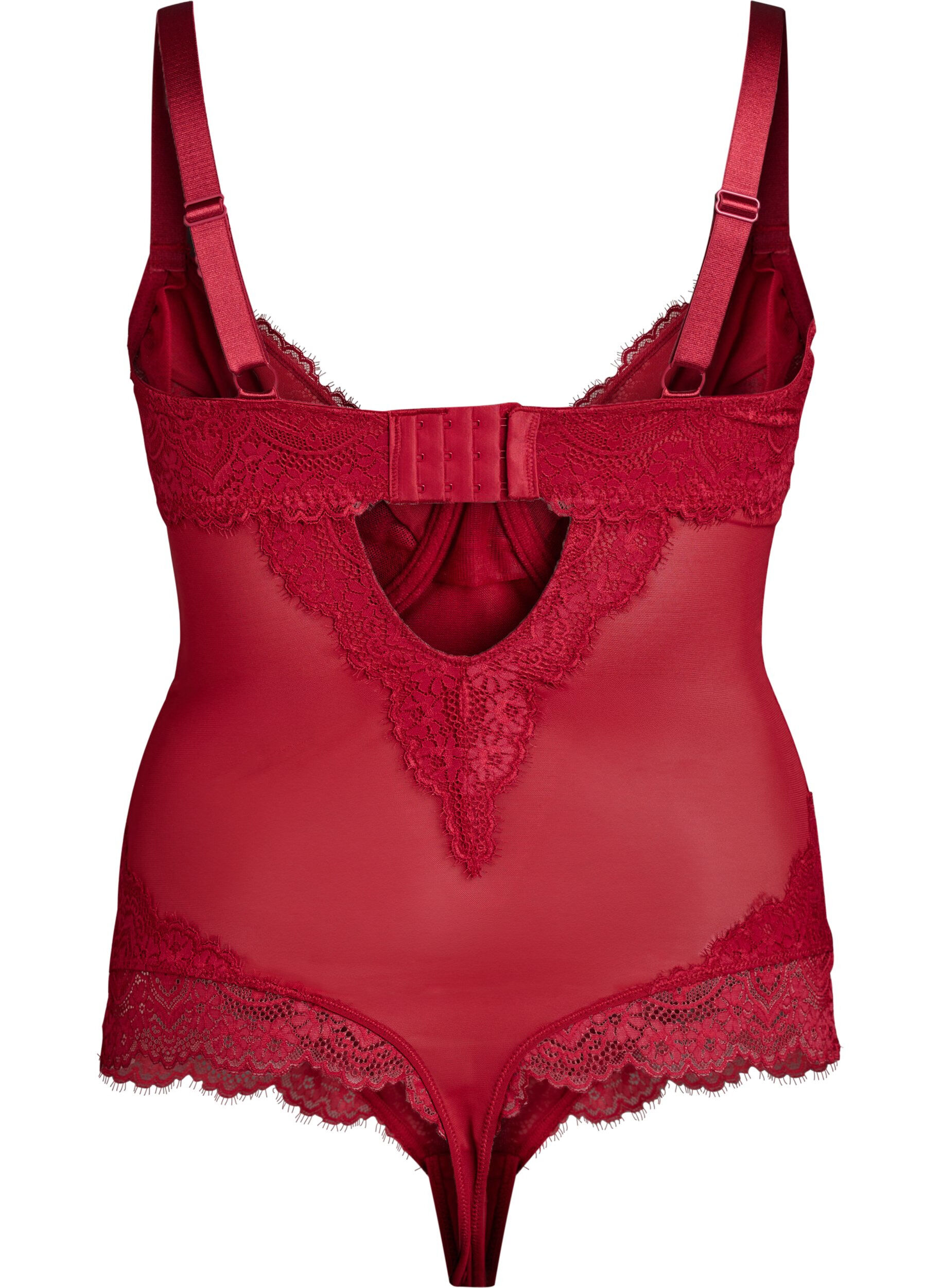 Zizzi Body aus Mesh mit Spitze und B&uuml;gel, Rot, Packshot image number 1