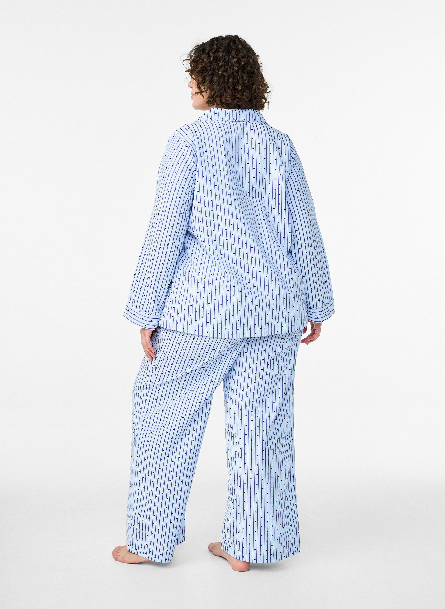 Zizzi Lockere Pyjamahose aus Seersucker mit hoher Taille, Blau, Model image number 1