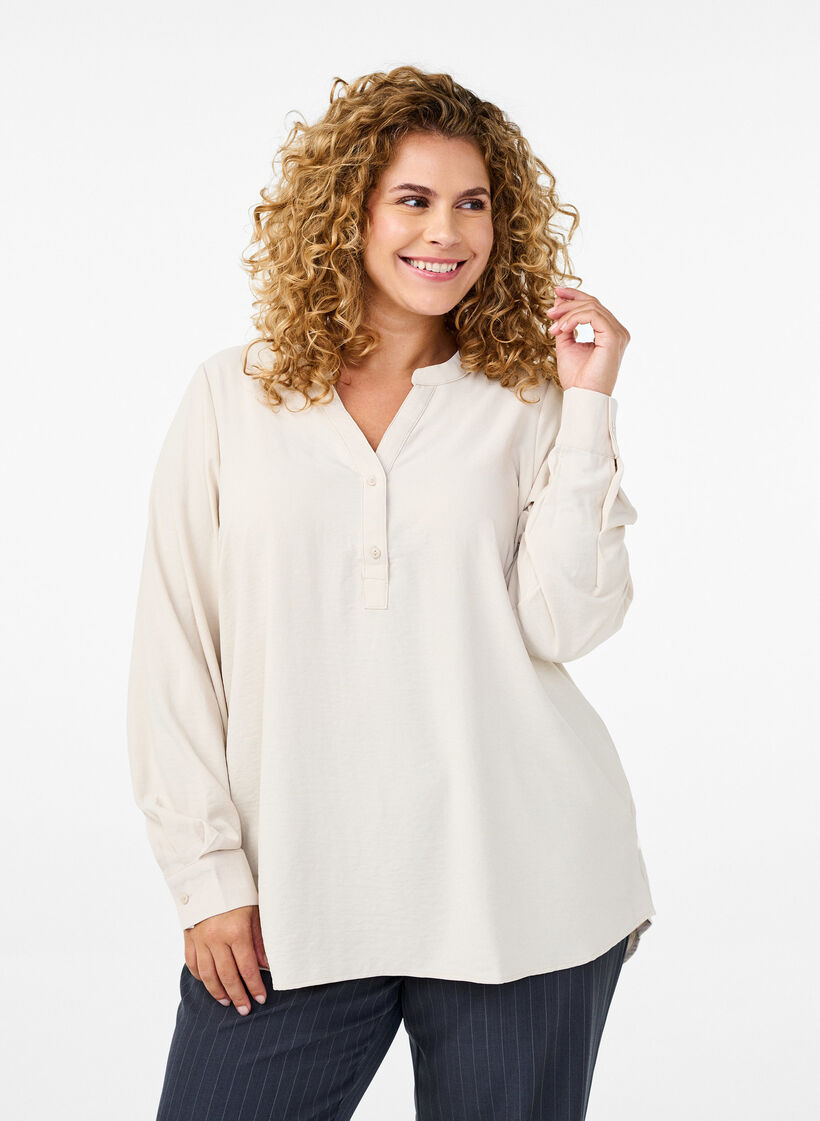 FLASH - Bluse mit langen Ärmeln, Beige, Model image number 0