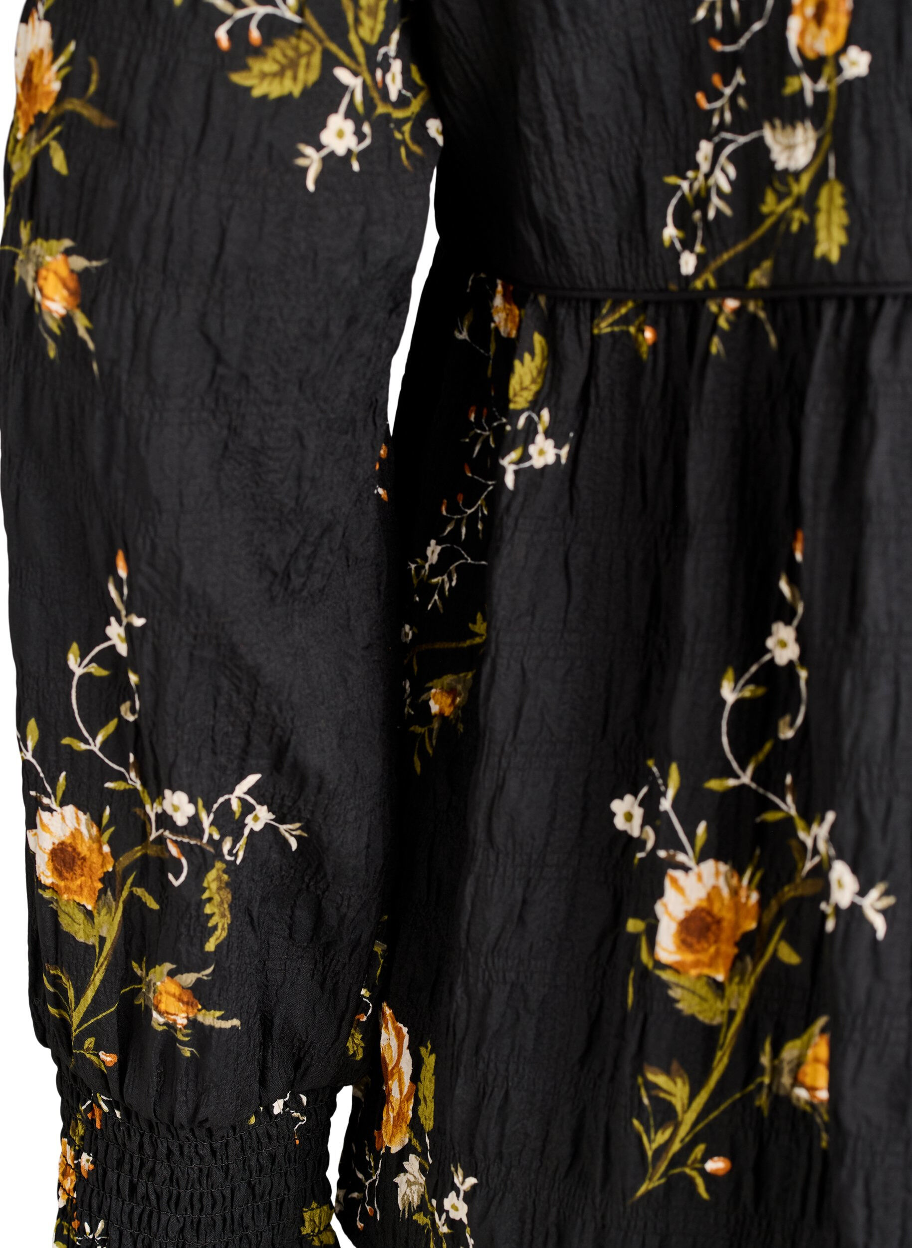 Zizzi Lang&auml;rmelige Bluse mit gebl&uuml;mtem Muster, Schwarz, Packshot image number 3