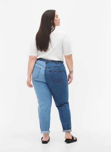 Two-Tone Mille Mom Fit Jeans, Lt. B. Comb, Model image number 1