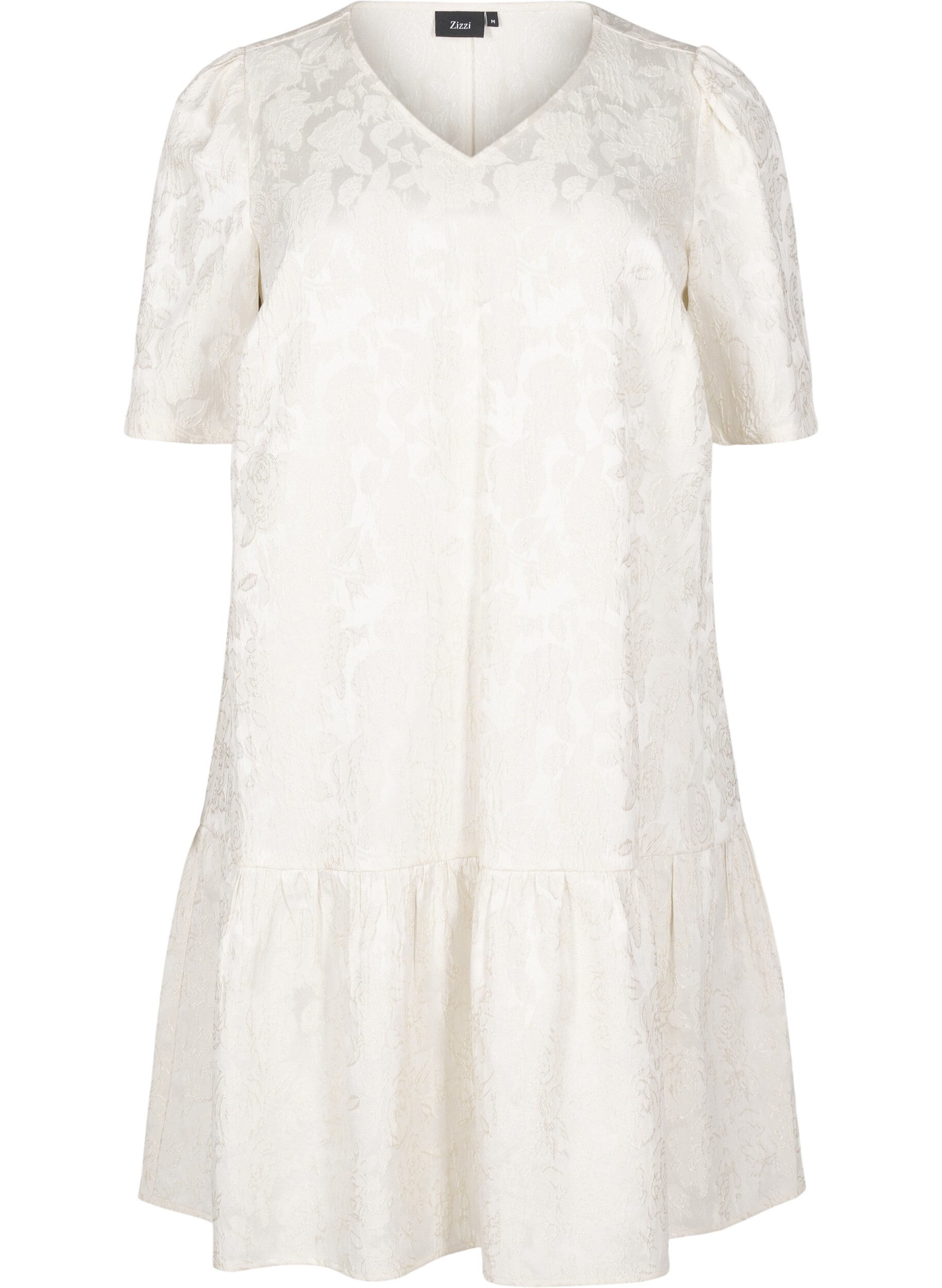 Zizzi Knielanges Kleid aus Jacquard mit kurzen &Auml;rmeln, Whisper White, Packshot image number 0