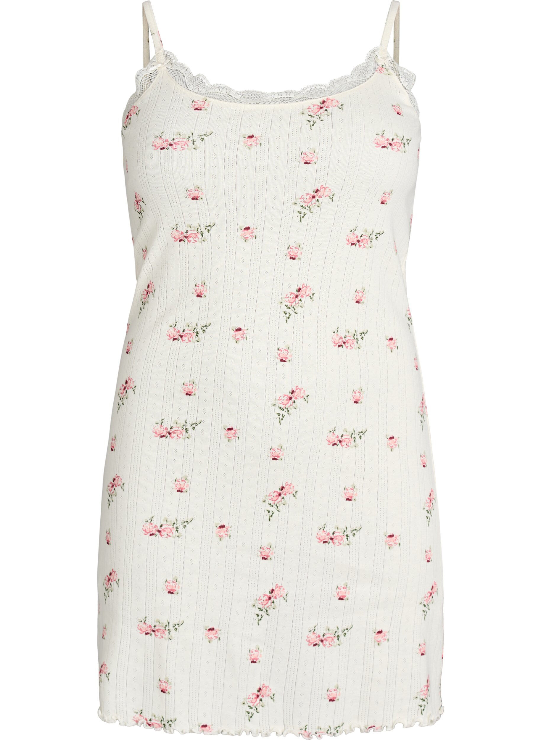 Zizzi Nachthemd mit d&uuml;nnen Tr&auml;gern und Strukturmuster, Vanille, Packshot image number 0