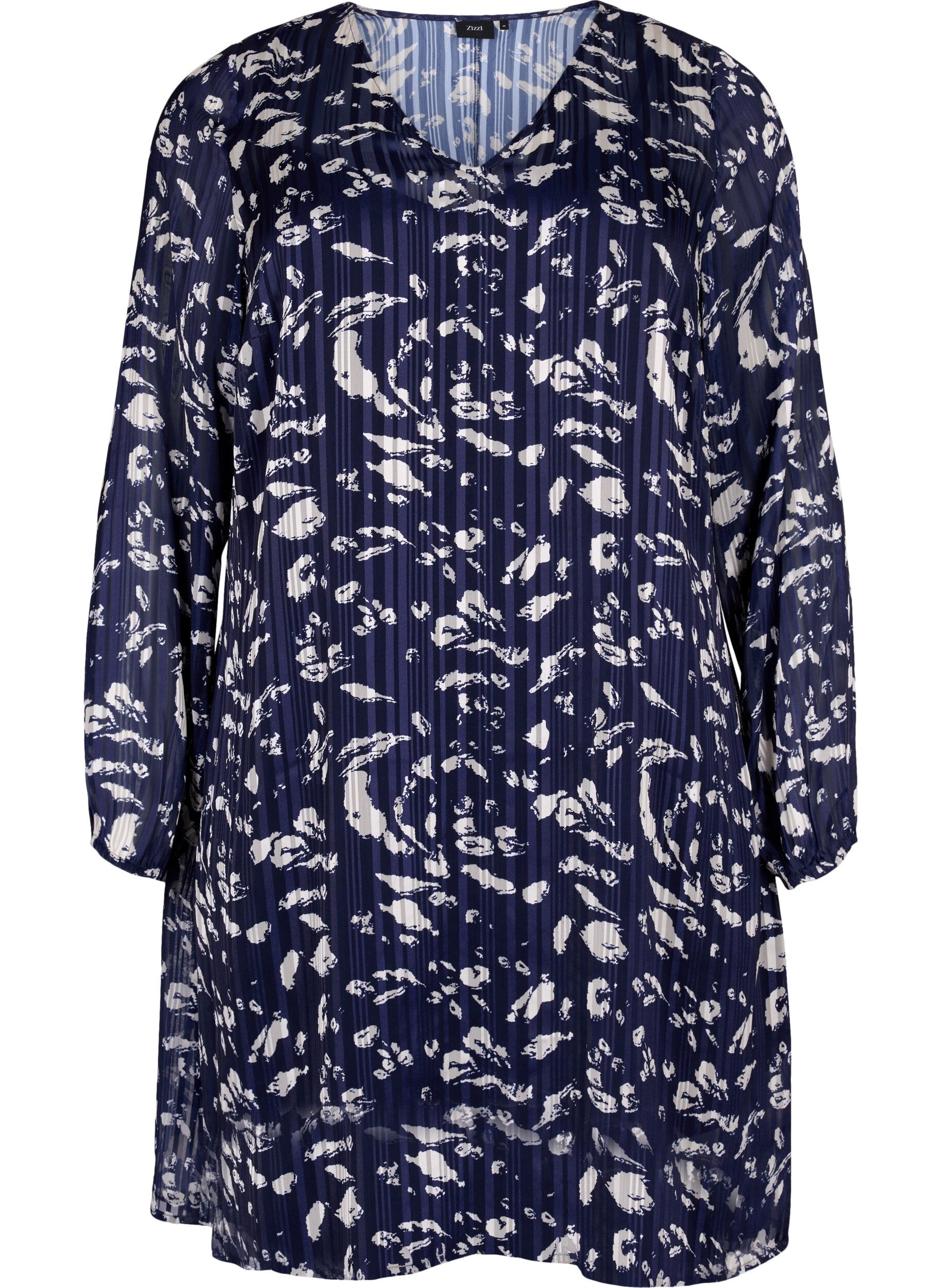 Zizzi Lang&auml;rmliges Kleid mit V-Ausschnitt und Druck, Blue Leaf AOP, Packshot image number 0