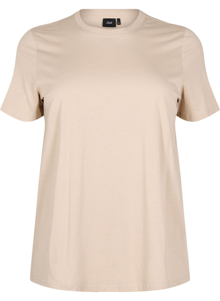 Basic-T-Shirt aus Baumwolle mit Rundhalsausschnitt, Beige, Packshot image number 0