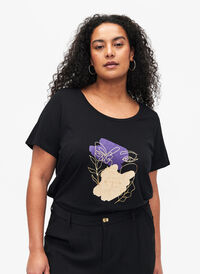 Baumwoll-T-Shirt mit Motiv, Black w. Face Foil, Model
