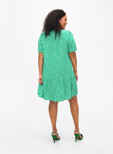 FLASH – Kleid aus Viskose mit Schnittlinie, Bright Green Wh. AOP, Model image number 1