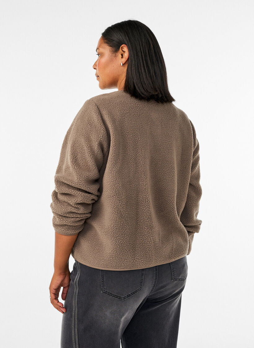 Teddyjacke mit Rundhalsausschnitt und Kn&ouml;pfen, Braun, Model image number 2