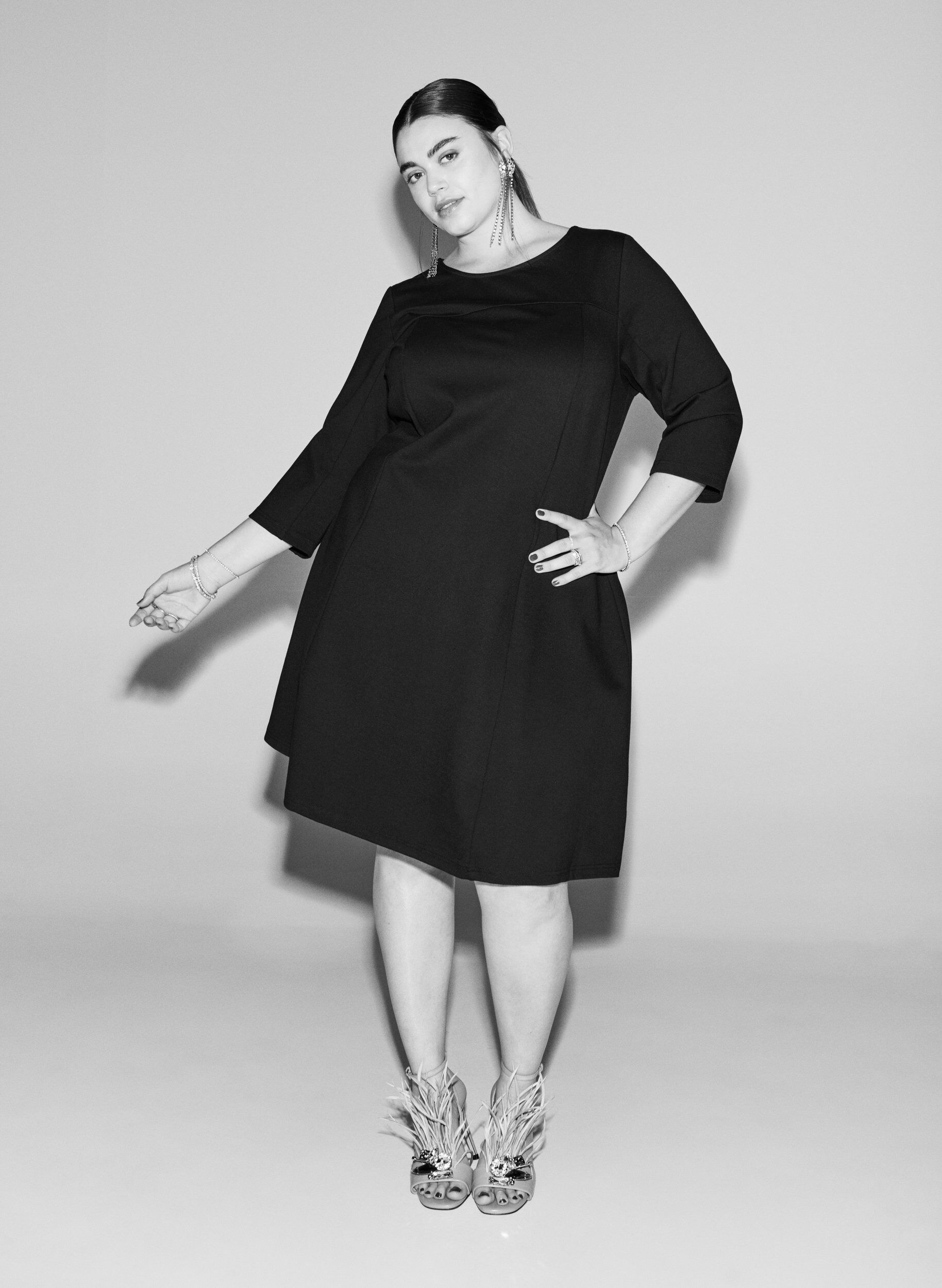 ZizziA-f&ouml;rmiges Kleid mit 3/4-&Auml;rmeln, Schwarz, Image image number 0