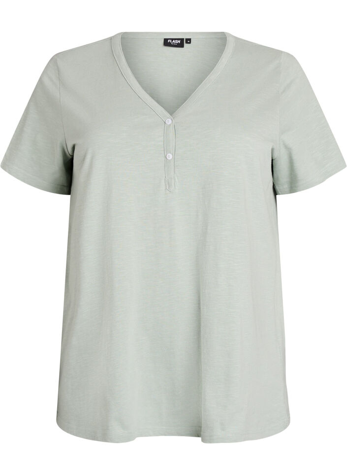 T-Shirt mit Knopfleiste, Gr&uuml;n, Packshot image number 0