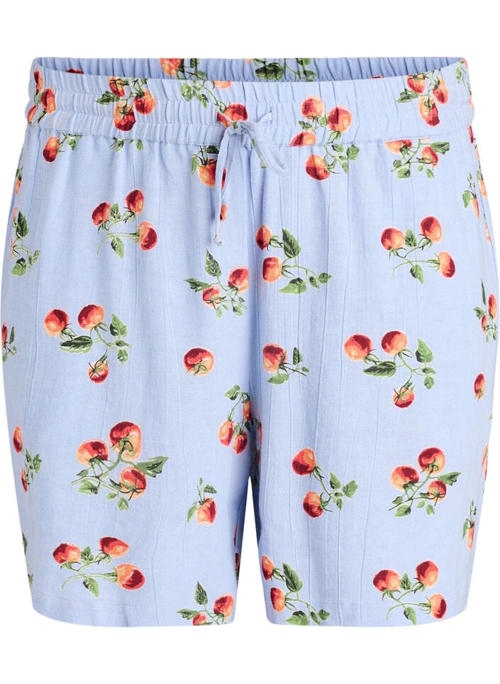 Shorts aus Baumwolle mit Tomaten-Print und hoher Taille, Blau, Packshot image number 0