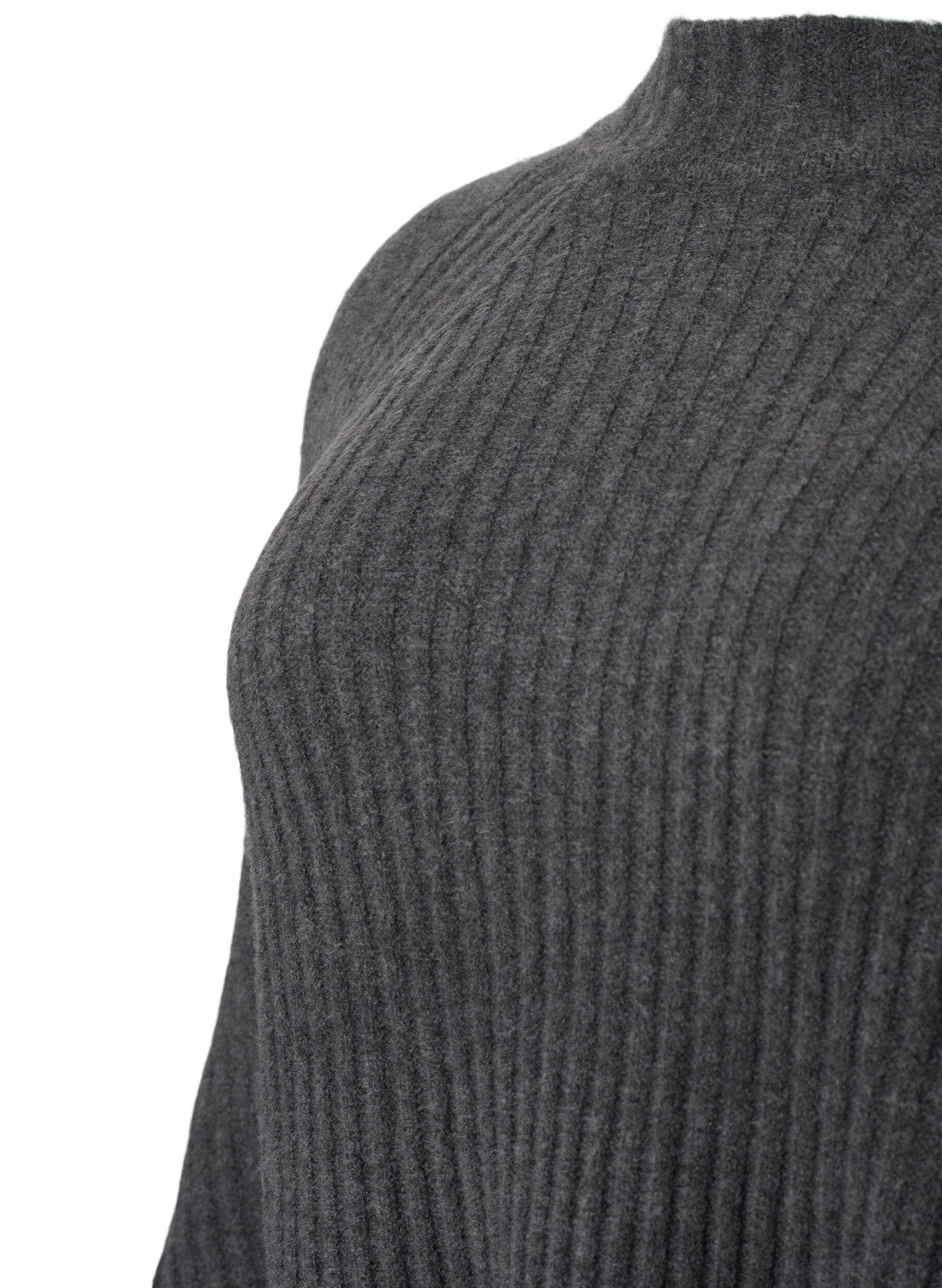 Zizzi Rollkragenpullover mit Rippstruktur, Dark Grey Melange, Packshot image number 3