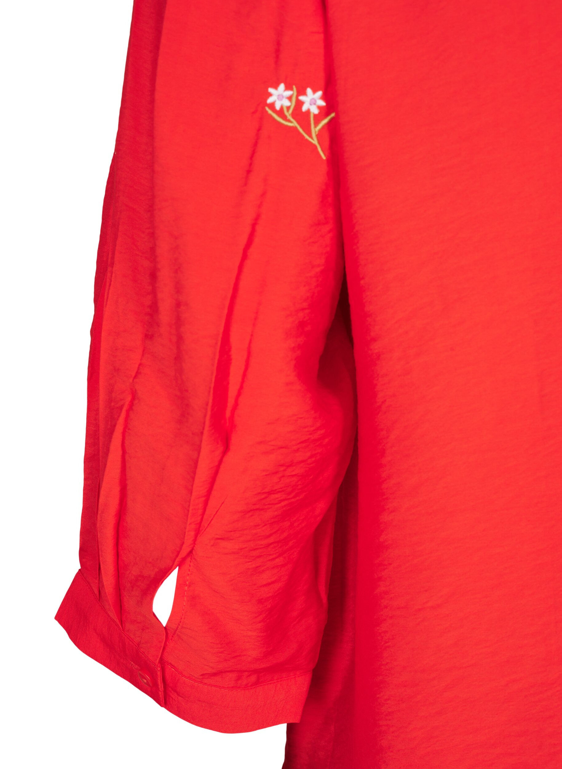 Zizzi Bluse mit 3/4 &Auml;rmeln und gebl&uuml;mter Stickerei, Flame Scarlet, Packshot image number 3