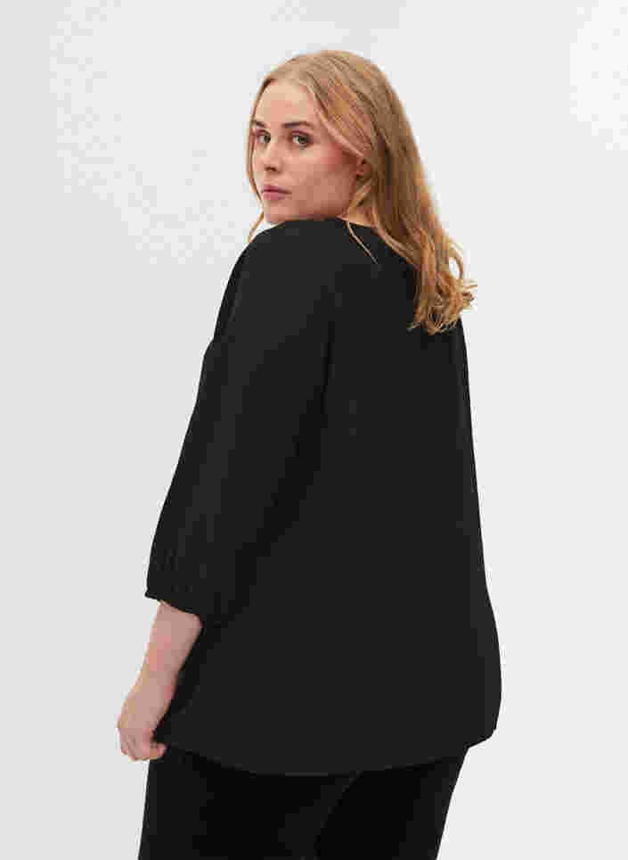 Einfarbige Bluse mit Spitze und 3/4-Ärmeln, Black, Model image number 1