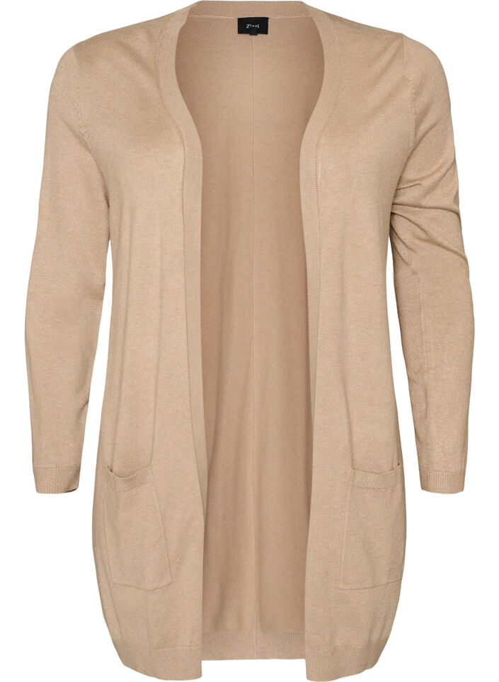 Lange Strickjacke aus einer Viskosemischung, Beige, Packshot image number 0