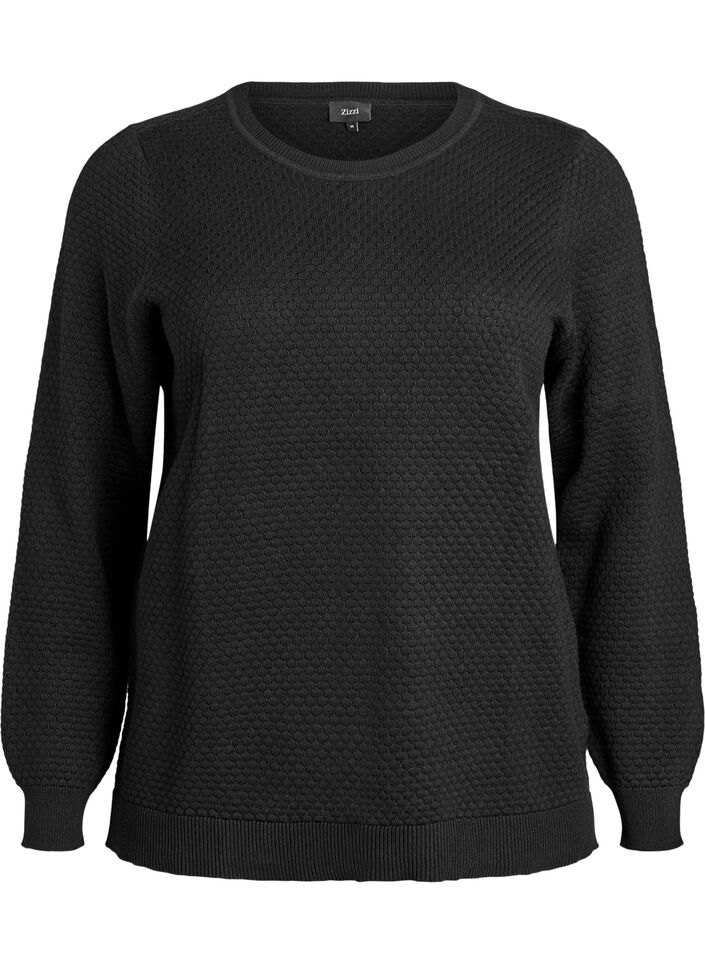 Strickbluse aus Baumwolle mit Strukturmuster, Schwarz, Packshot image number 0