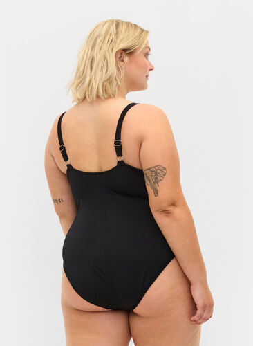 Wattierter Badeanzug mit Drapierungen, Black, Model image number 1
