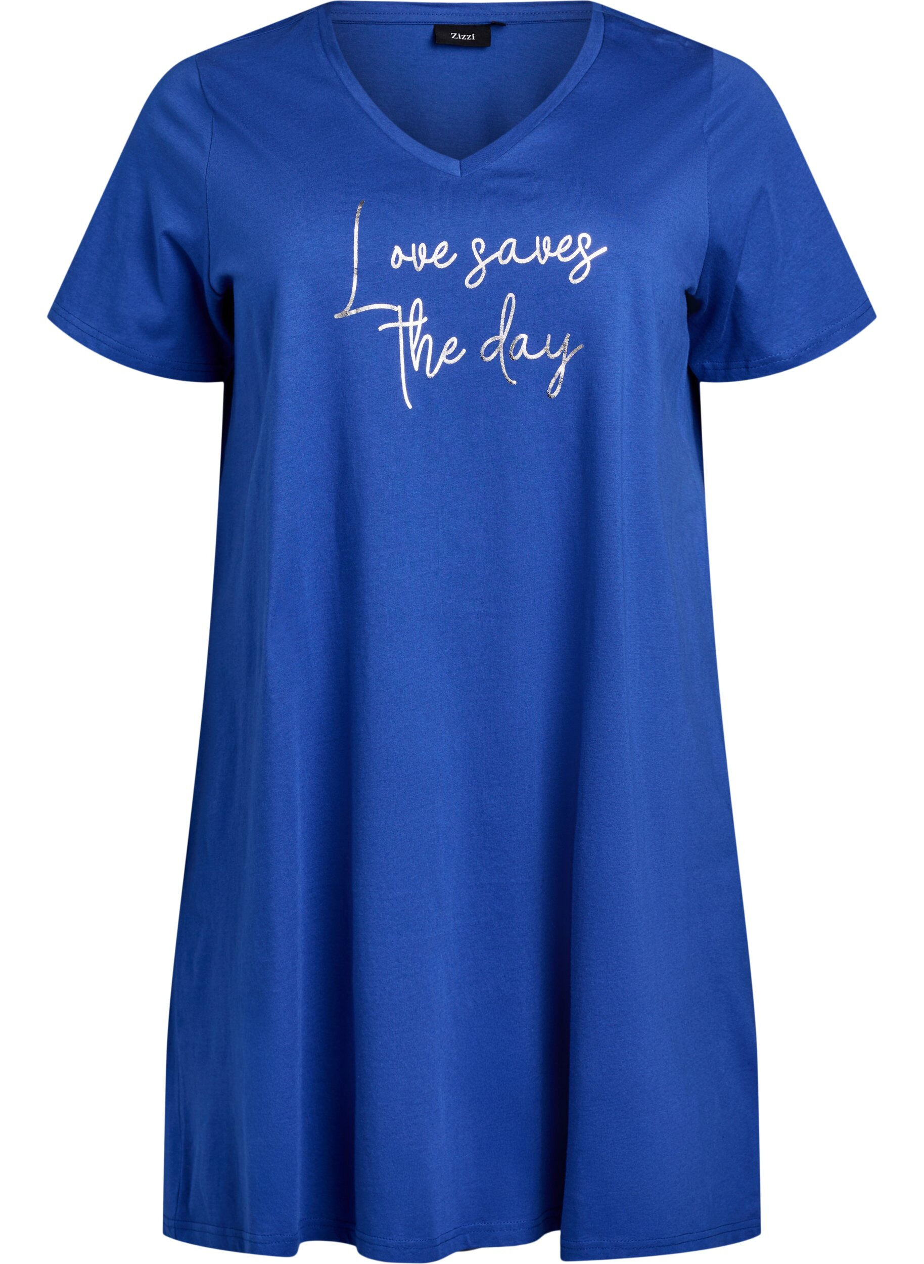 Zizzi Nachthemd aus Bio-Baumwolle mit V-Ausschnitt, , Packshot image number 0