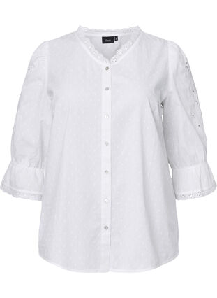 Strukturierte Hemdbluse mit Anglais-Stickerei, Bright White, Packshot image number 0
