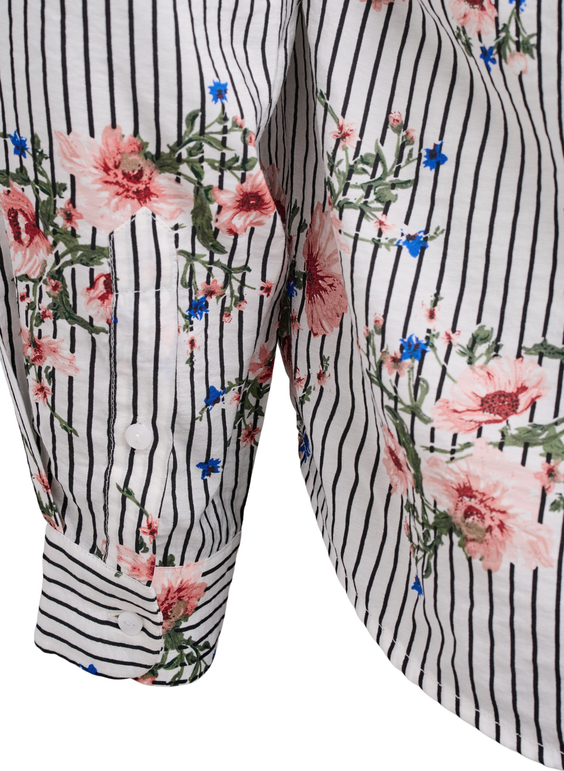 Zizzi Bluse mit gebl&uuml;mtem Print und schmalen Streifen, Schwarz, Packshot image number 4