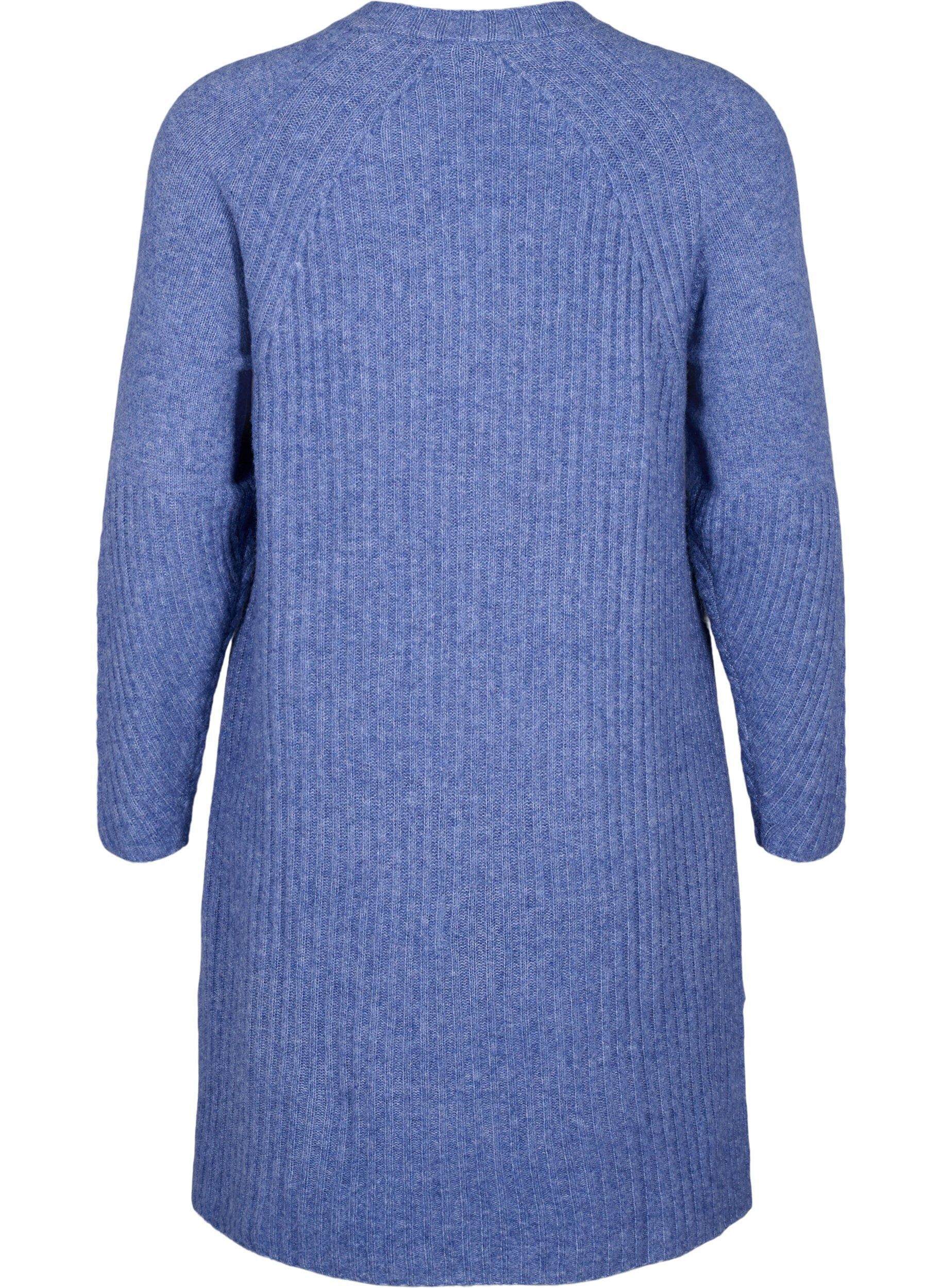 Zizzi Rippstrickkleid mit Schlitz, Gray Blue Mel., Packshot image number 1