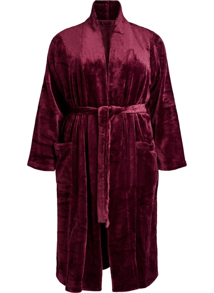Morgenmantel aus weichem Velours mit Taschen, Dunkles Bordeaux, Packshot image number 0